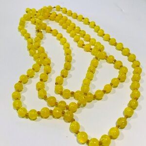 Vintage Midcentury Czech Yellow Beads Necklace 56” Strand
